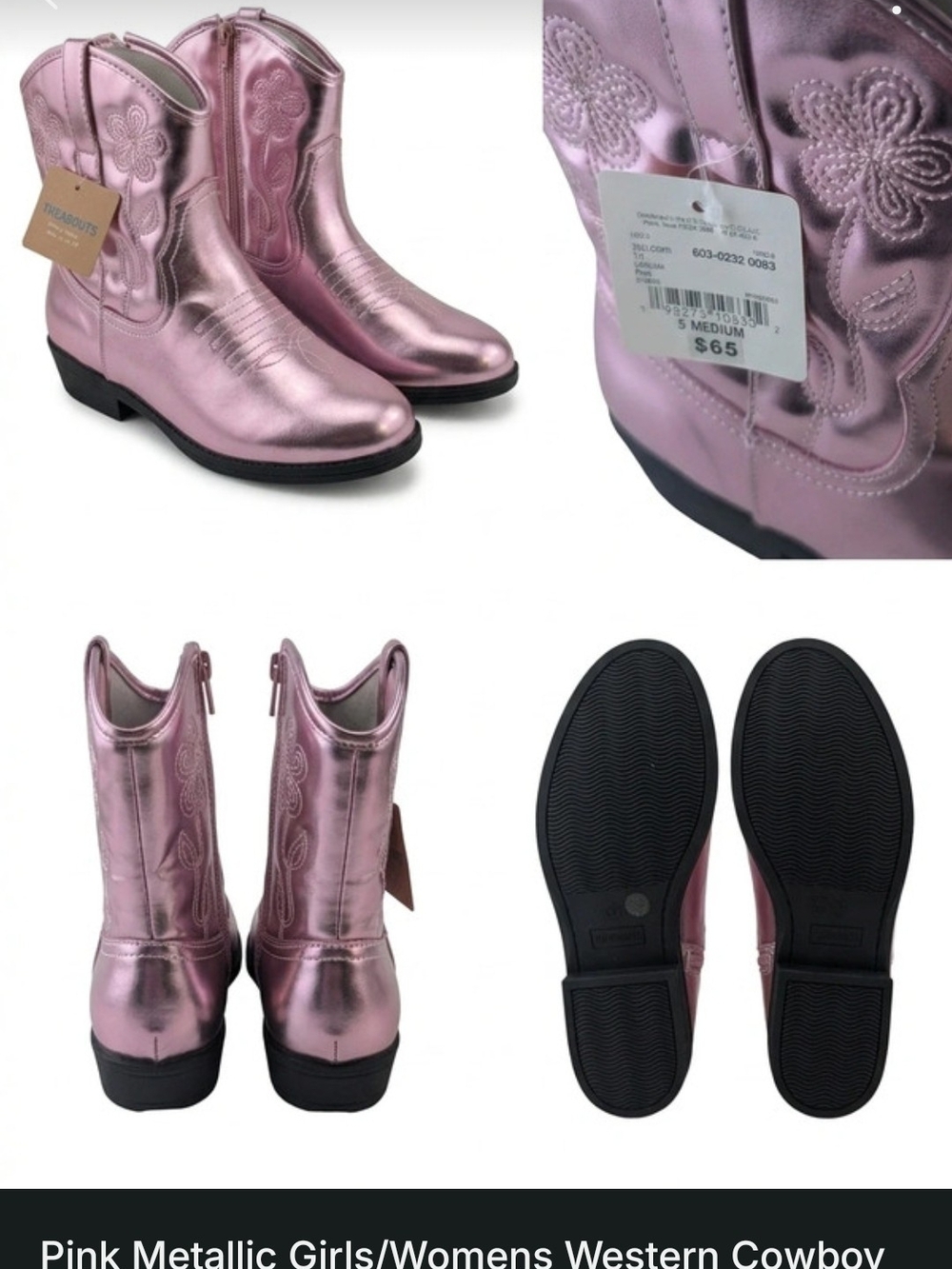 Pink Metallic Western Cowboy Boots for Women/Kids. Size 5 Girls or 6.5 Women